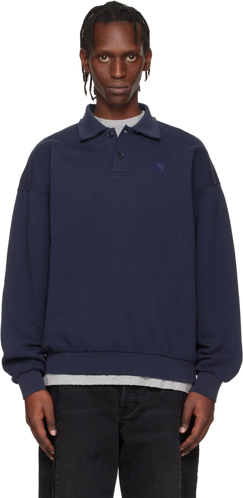 Navy Distressed Logo Polo by VETEMENTS
