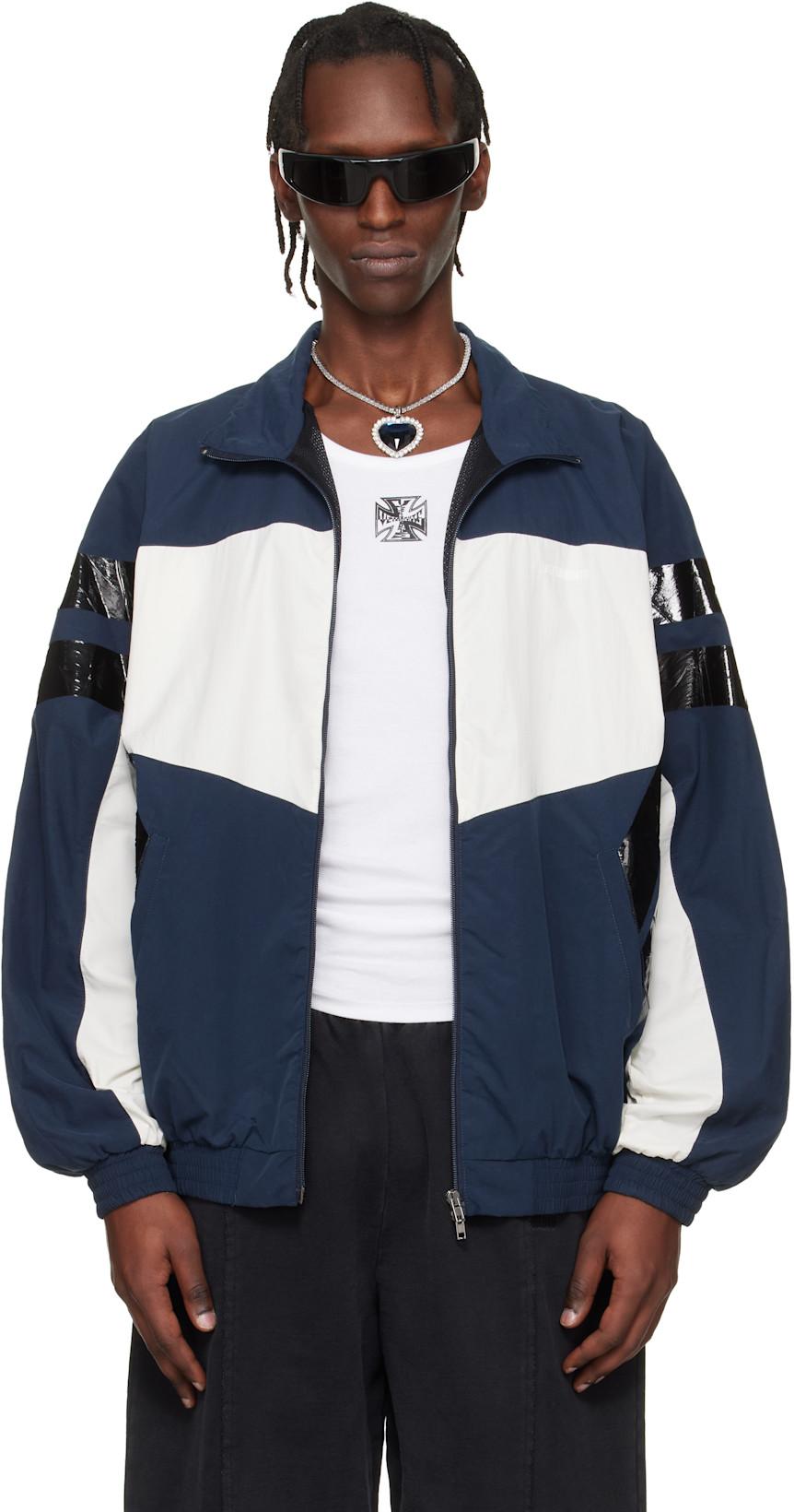 Navy & White Taped Track Jacket by VETEMENTS