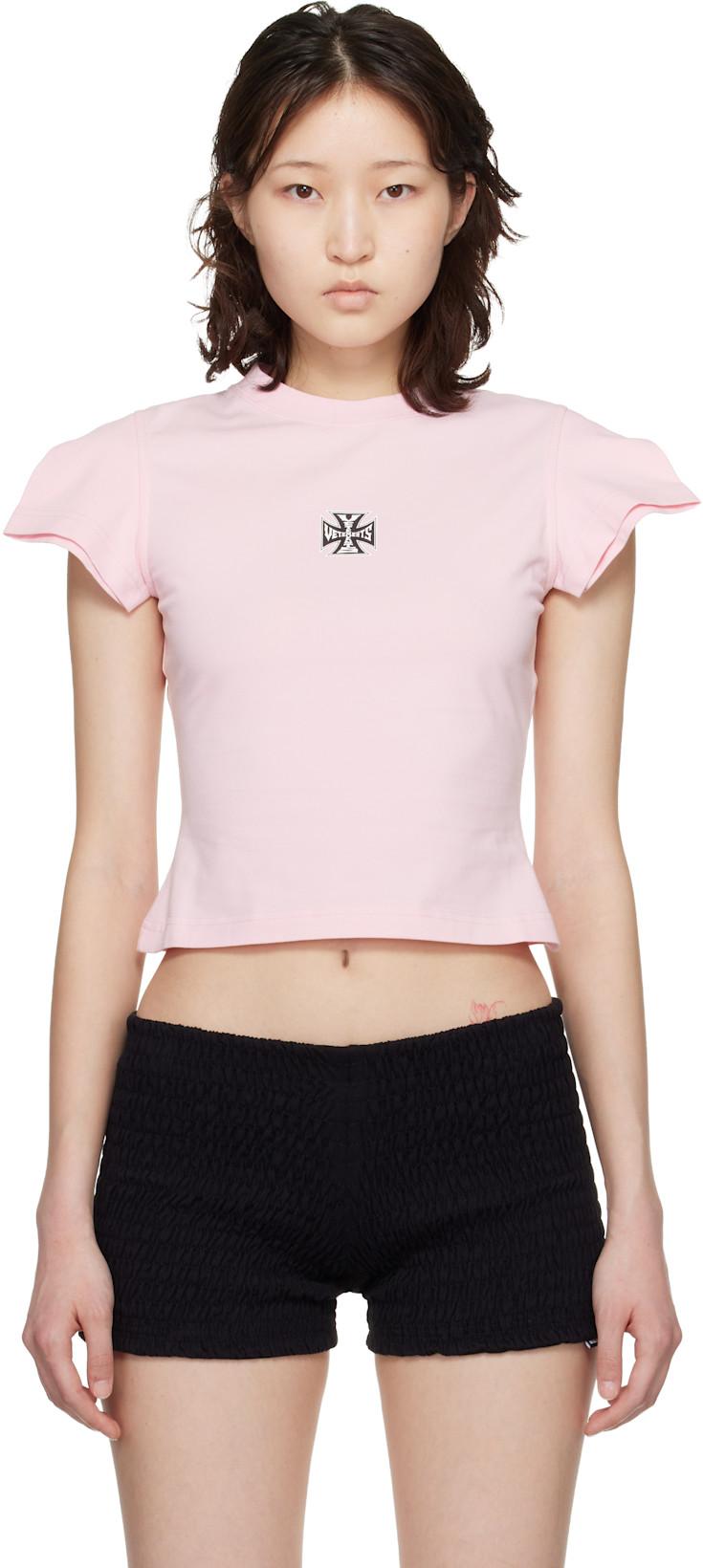 Pink Biker Cross Logo Front Sleeve T-shirt by VETEMENTS