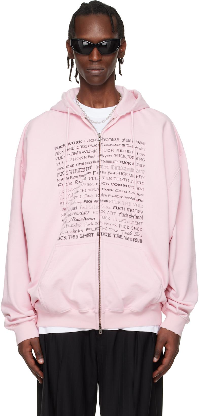 Pink Fuck Everything Zip-Up Hoodie by VETEMENTS