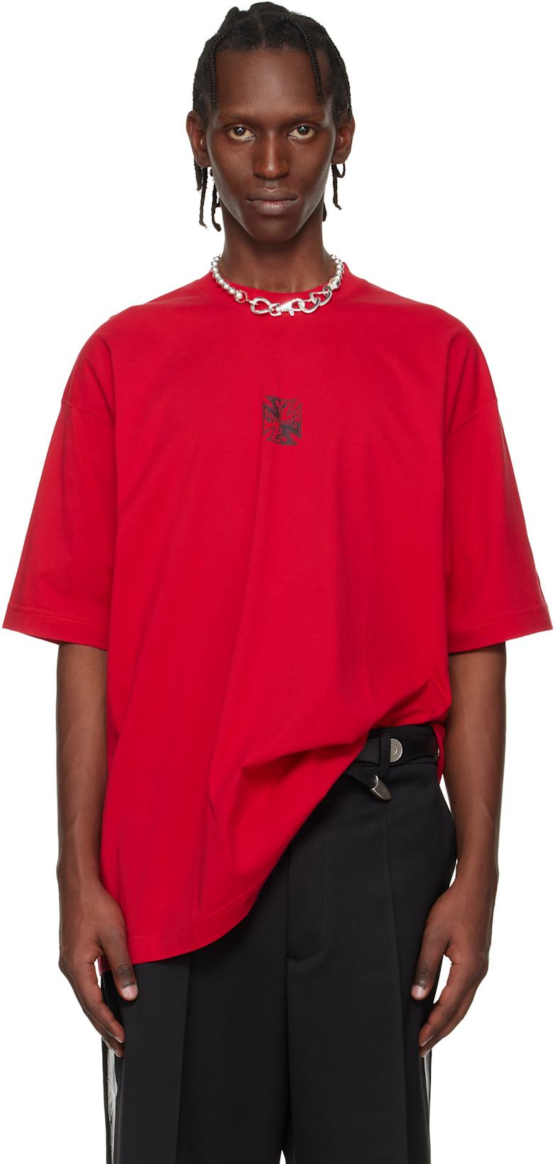 Red Biker Cross Logo T-shirt by VETEMENTS