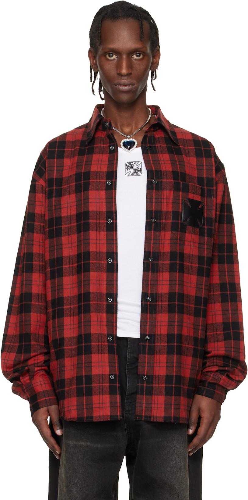 Red Leather Cross Flannel Shirt by VETEMENTS