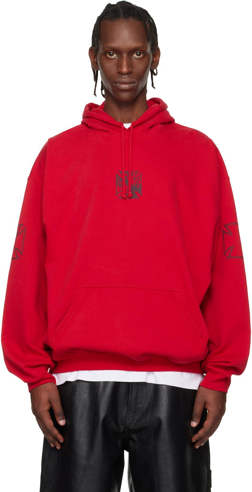 Red Tripple Biker Cross Logo Hoodie by VETEMENTS