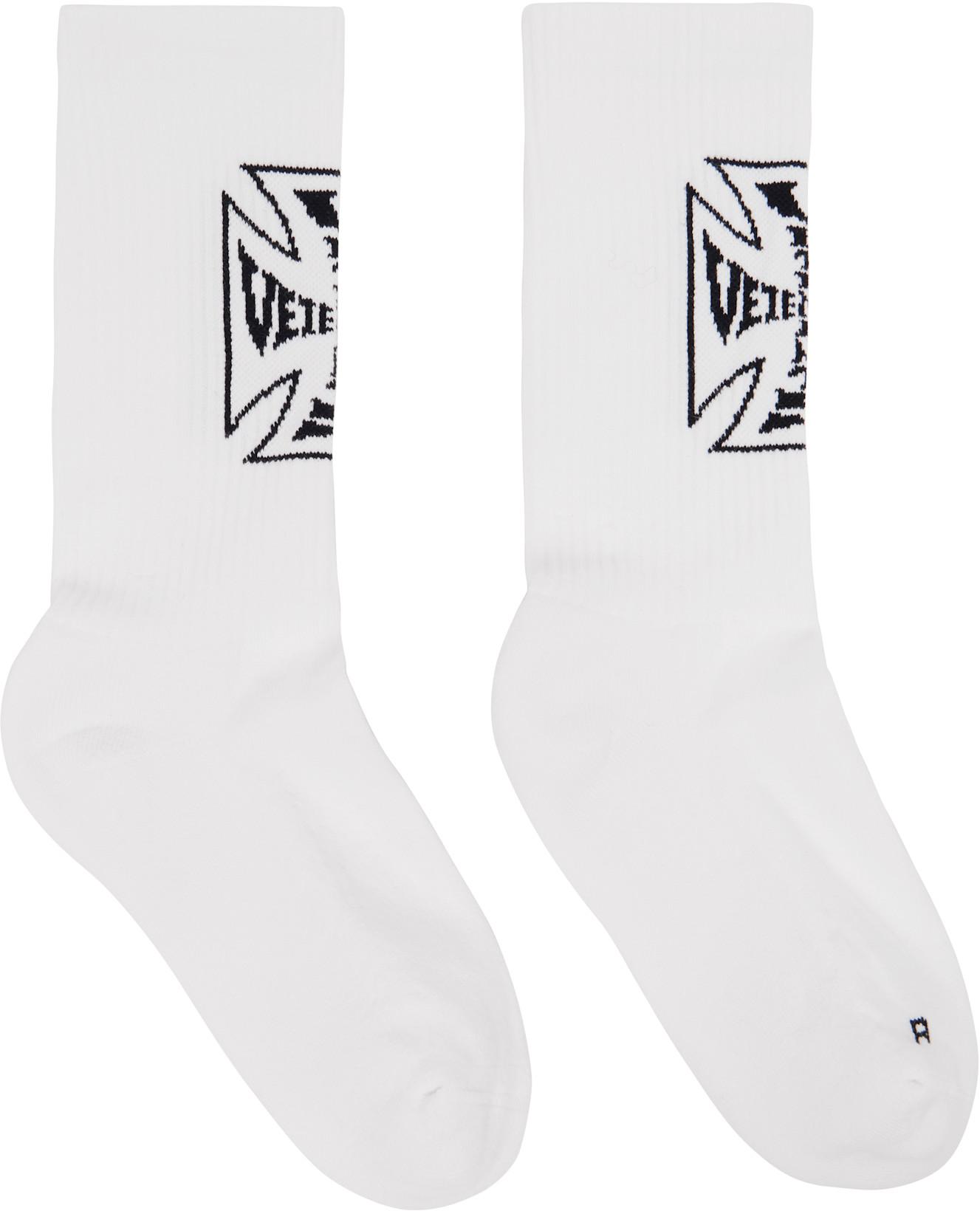White Biker Cross Logo Socks by VETEMENTS
