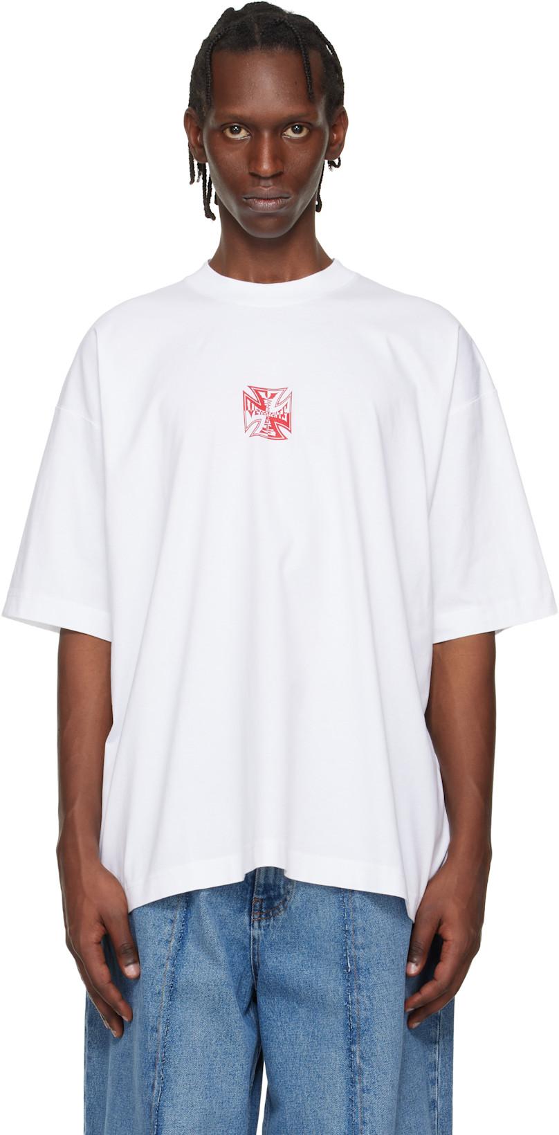 White Double Biker Cross Logo T-shirt by VETEMENTS