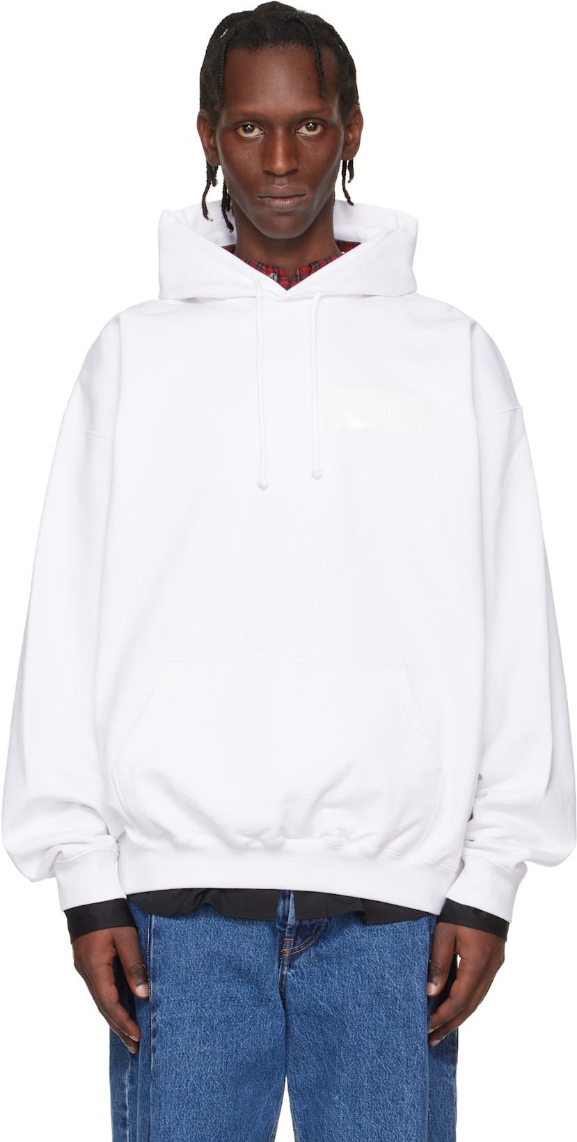White Taped Logo Hoodie by VETEMENTS