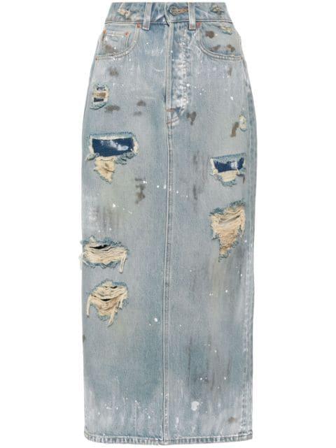 distressed-effect denim midi skirt by VETEMENTS