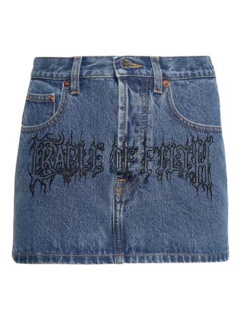 embroidered denim mini skirt by VETEMENTS