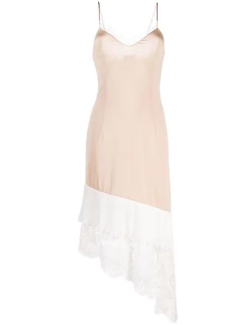 lace-panelled asymmetric slip dress by VETEMENTS