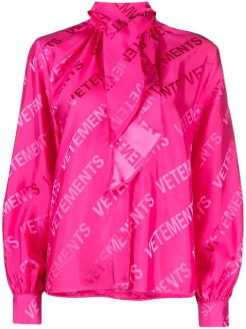 logo-jacquard tie-neck shirt by VETEMENTS