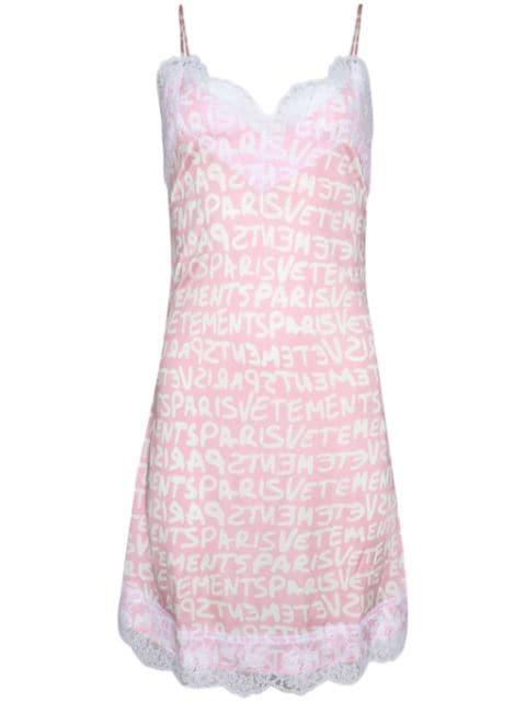 logo-print lace-trim minidress by VETEMENTS