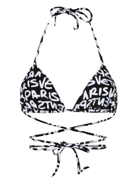 logo-print triangle bikini top by VETEMENTS