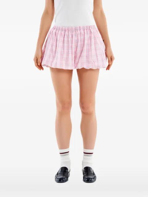 check-pattern bubble-hem shorts by VICOLO