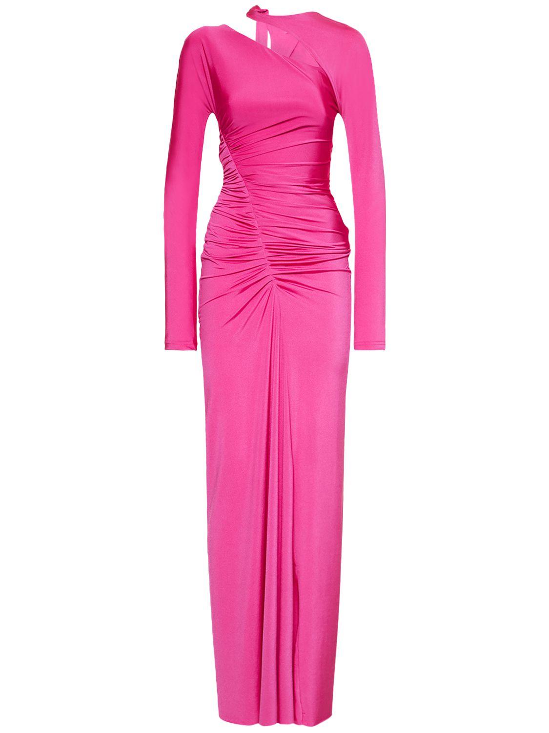 Asymmetric Ruched Long Jersey Dress by VICTORIA BECKHAM