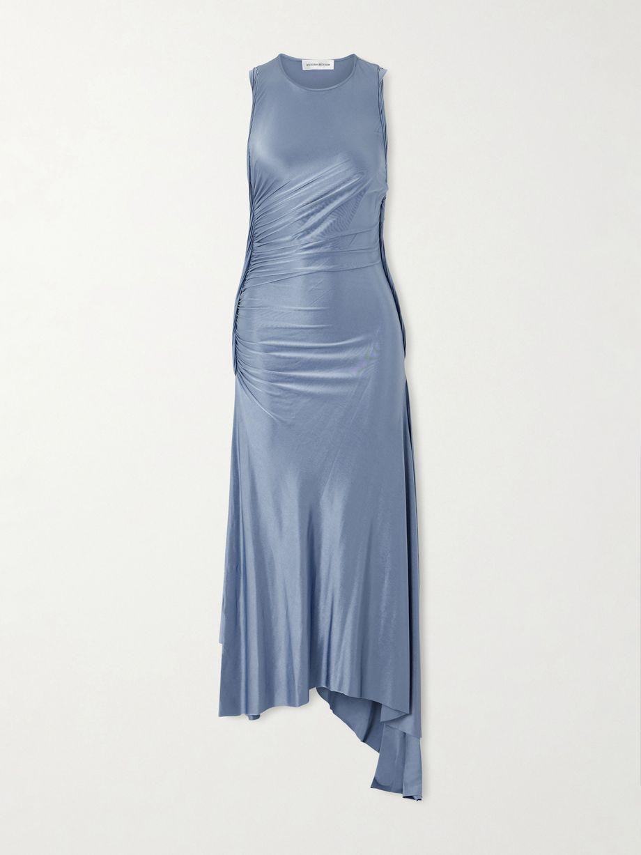 Asymmetric gathered satin-jersey dress by VICTORIA BECKHAM