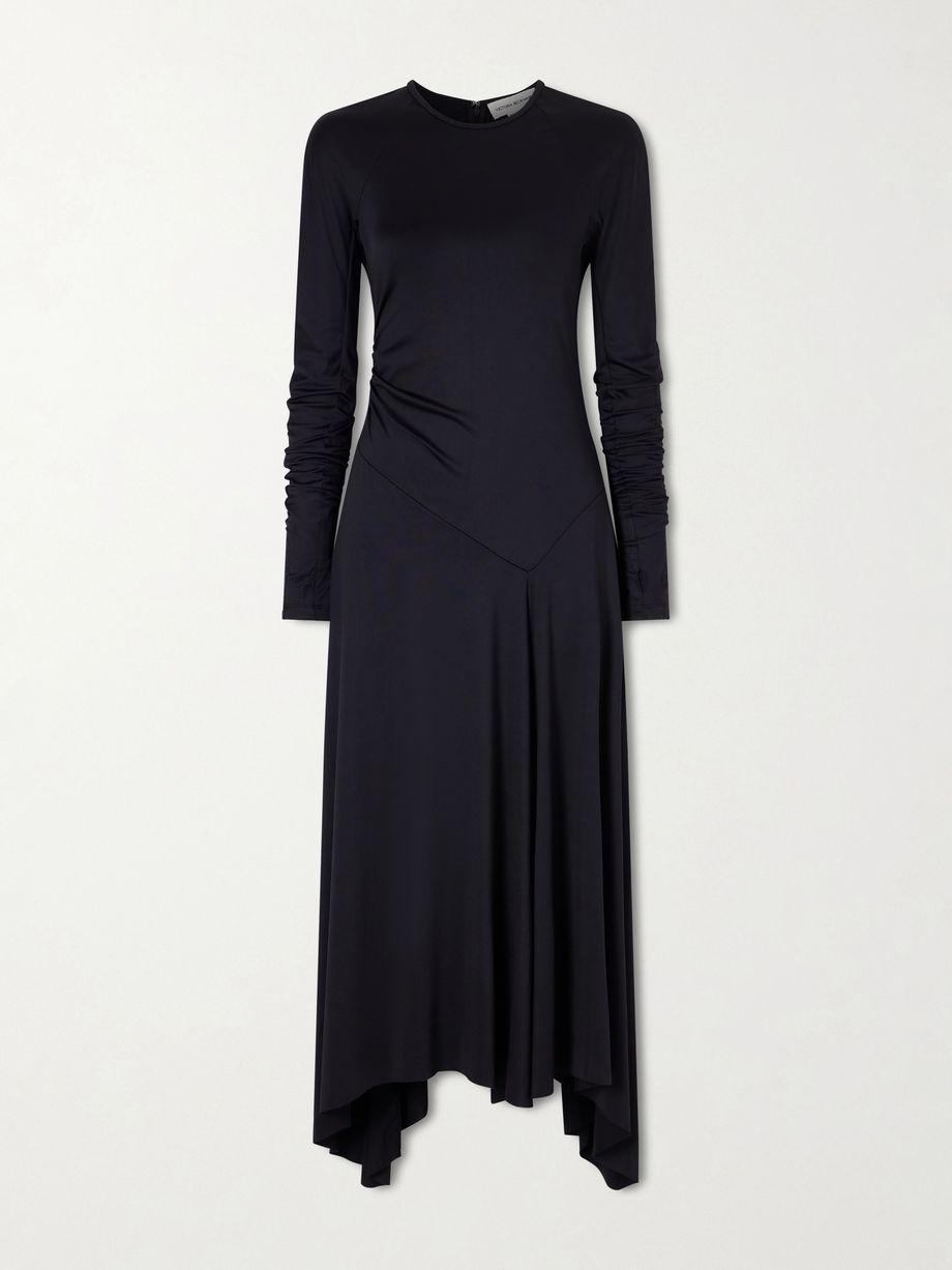 Asymmetric ruched midi dress by VICTORIA BECKHAM