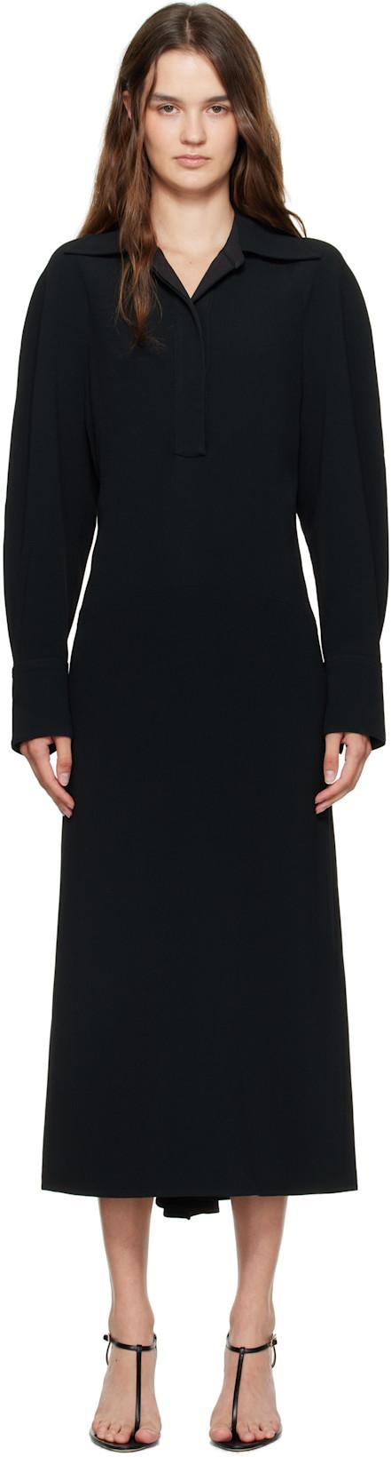 Black Long Sleeve Polo Midi Dress by VICTORIA BECKHAM