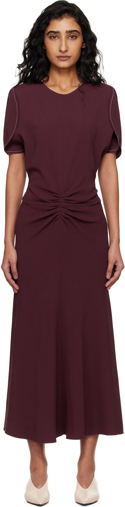 Burgundy Bela Midi Dress by VICTORIA BECKHAM