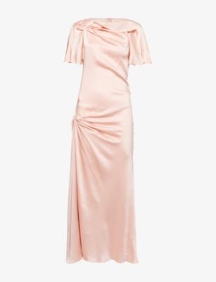 Cap Draped-Sleeve Satin Midi Dress by VICTORIA BECKHAM