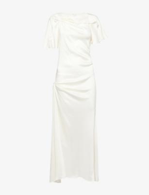 Cap Draped-Sleeve Satin Midi Dress by VICTORIA BECKHAM