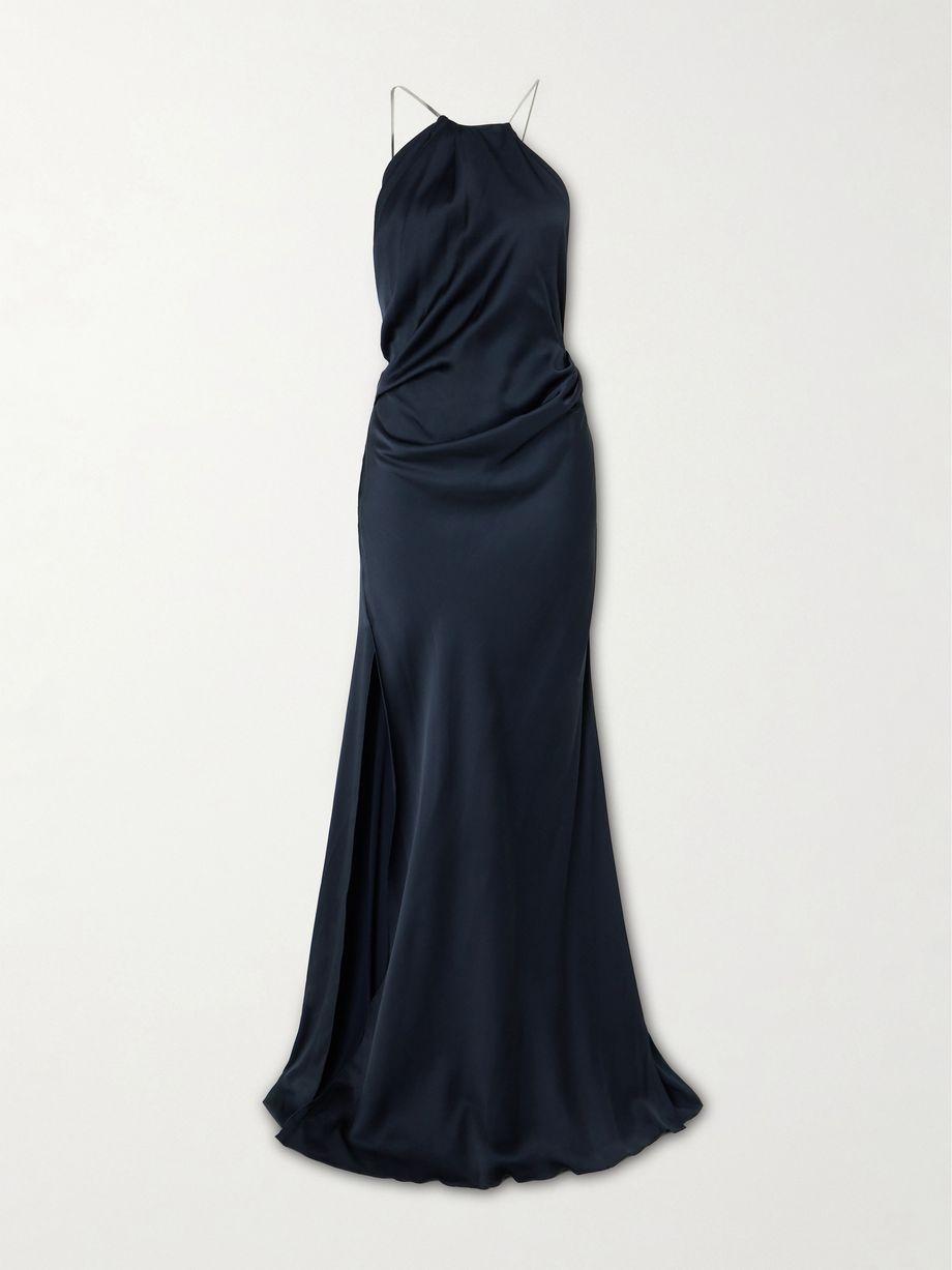Chain-embellished draped satin halterneck gown by VICTORIA BECKHAM