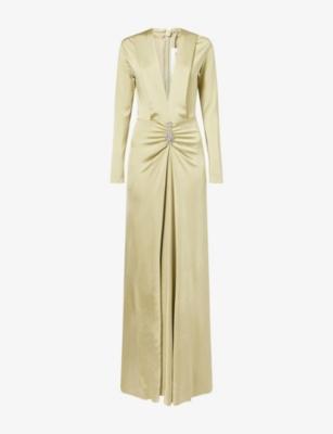 Crystal-Embellished V-Neck Stretch-Woven Maxi Dress by VICTORIA BECKHAM