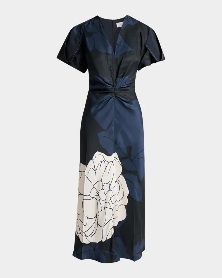Eve Floral-Print Twill Gathered-Waist Midi Dress by VICTORIA BECKHAM