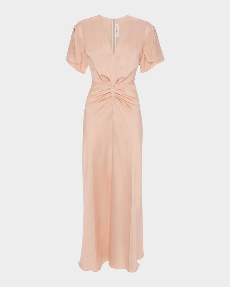 Eve Gathered-Waist Satin Midi Dress by VICTORIA BECKHAM