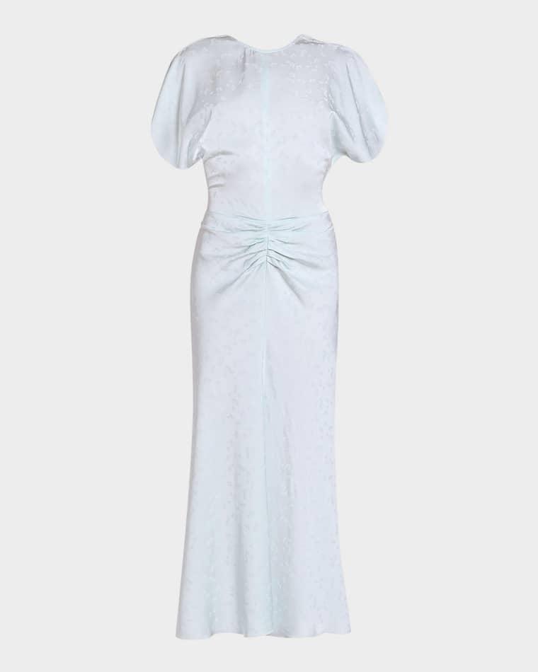 Floral Satin Gathered-Waist Maxi Dress by VICTORIA BECKHAM