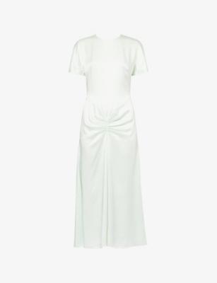 Gathered Short-Sleeve Satin Midi Dress by VICTORIA BECKHAM
