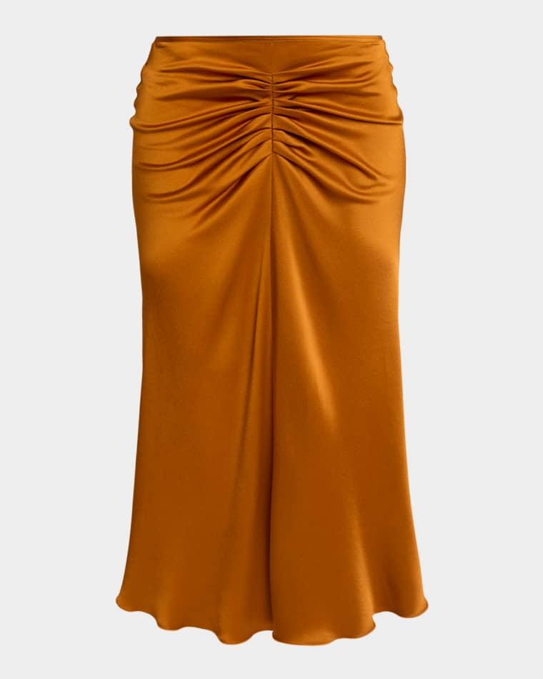 Gathered Waist Satin Midi Skirt by VICTORIA BECKHAM