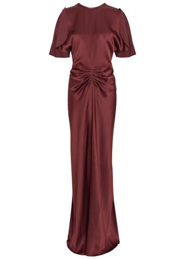 Gathered satin-crepe midi dress by VICTORIA BECKHAM