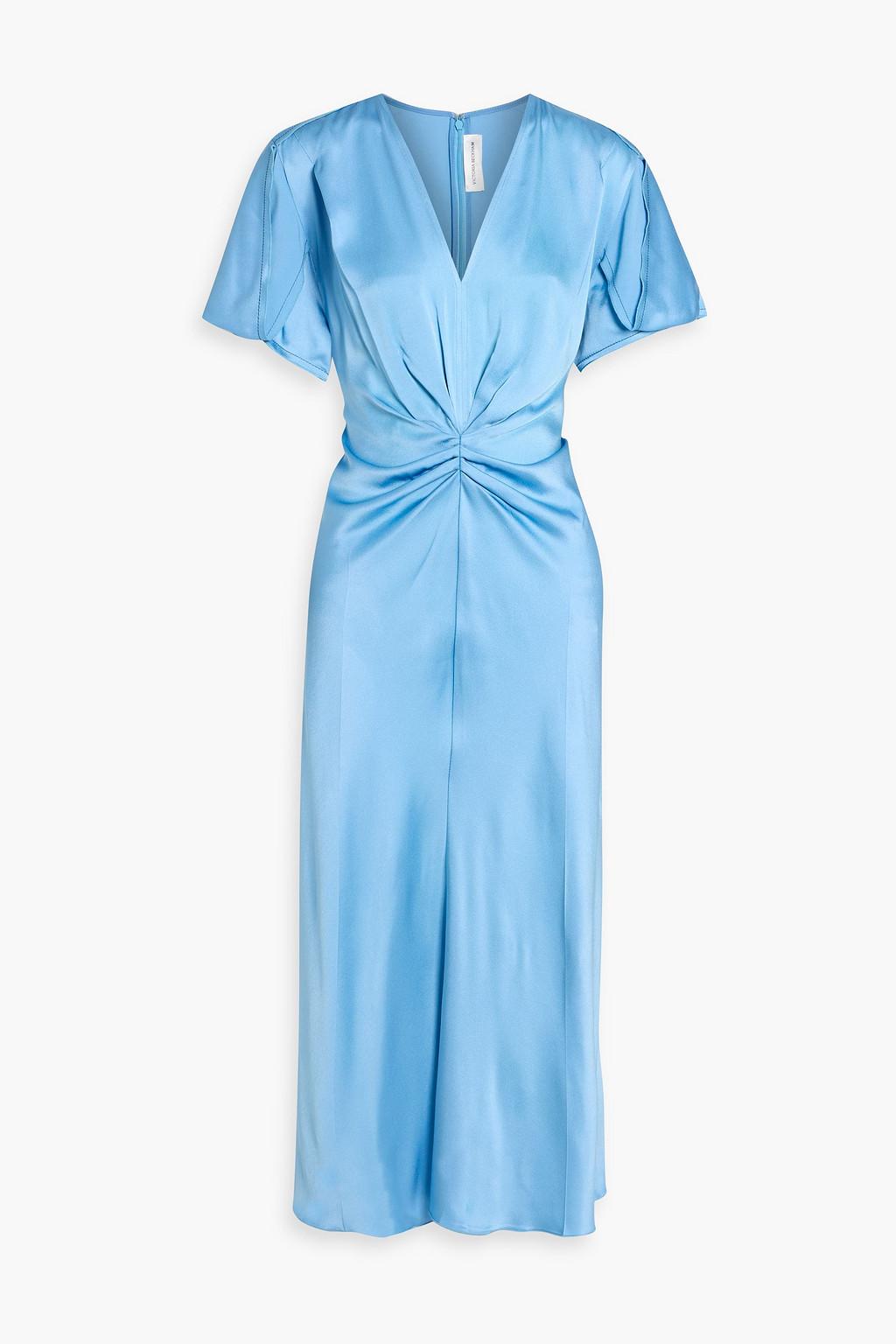 Gathered satin-crepe midi dress by VICTORIA BECKHAM