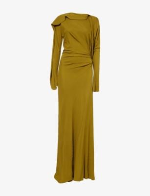 Long-Sleeve Draped Stretch-Jersey Maxi Dress by VICTORIA BECKHAM