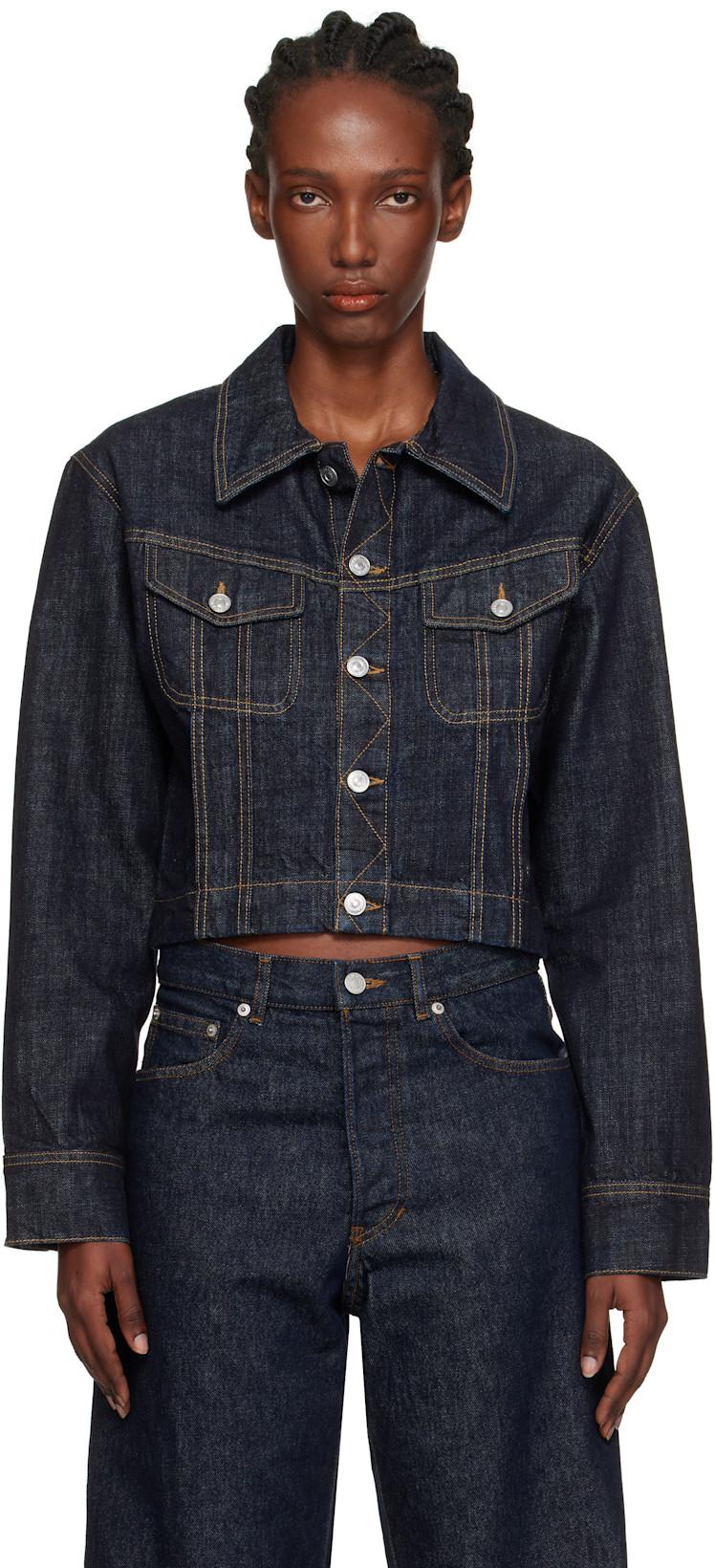 Navy Cropped Denim Jacket by VICTORIA BECKHAM