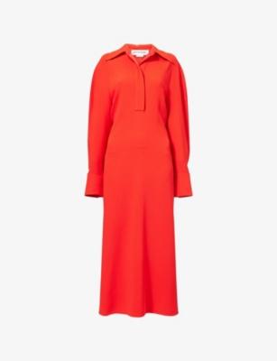 Polo-Collar Ruched Stretch-Woven Midi Dress by VICTORIA BECKHAM