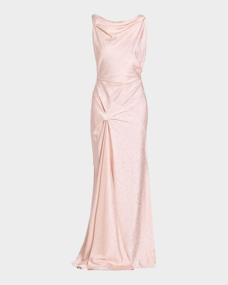Posy Asymmetric Draped Floral Satin Jacquard Gown by VICTORIA BECKHAM