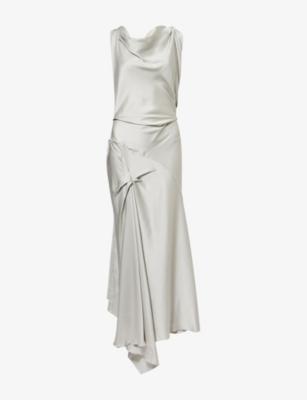 Posy Twisted-Shoulder Satin Midi Dress by VICTORIA BECKHAM