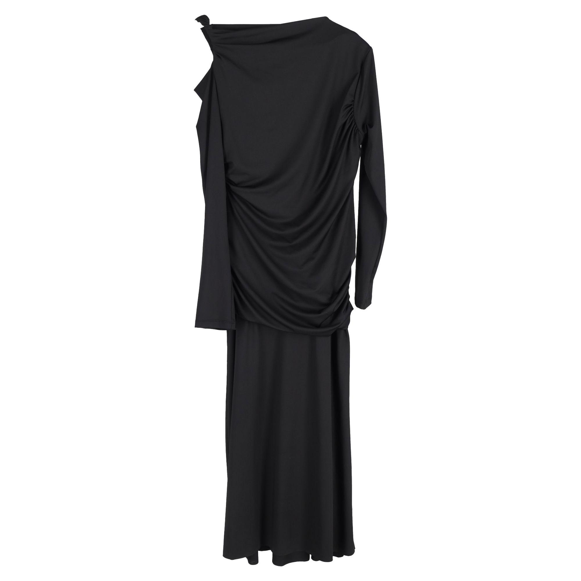 Preloved Ruched Detail Midi Dress in Black Polyester by VICTORIA BECKHAM