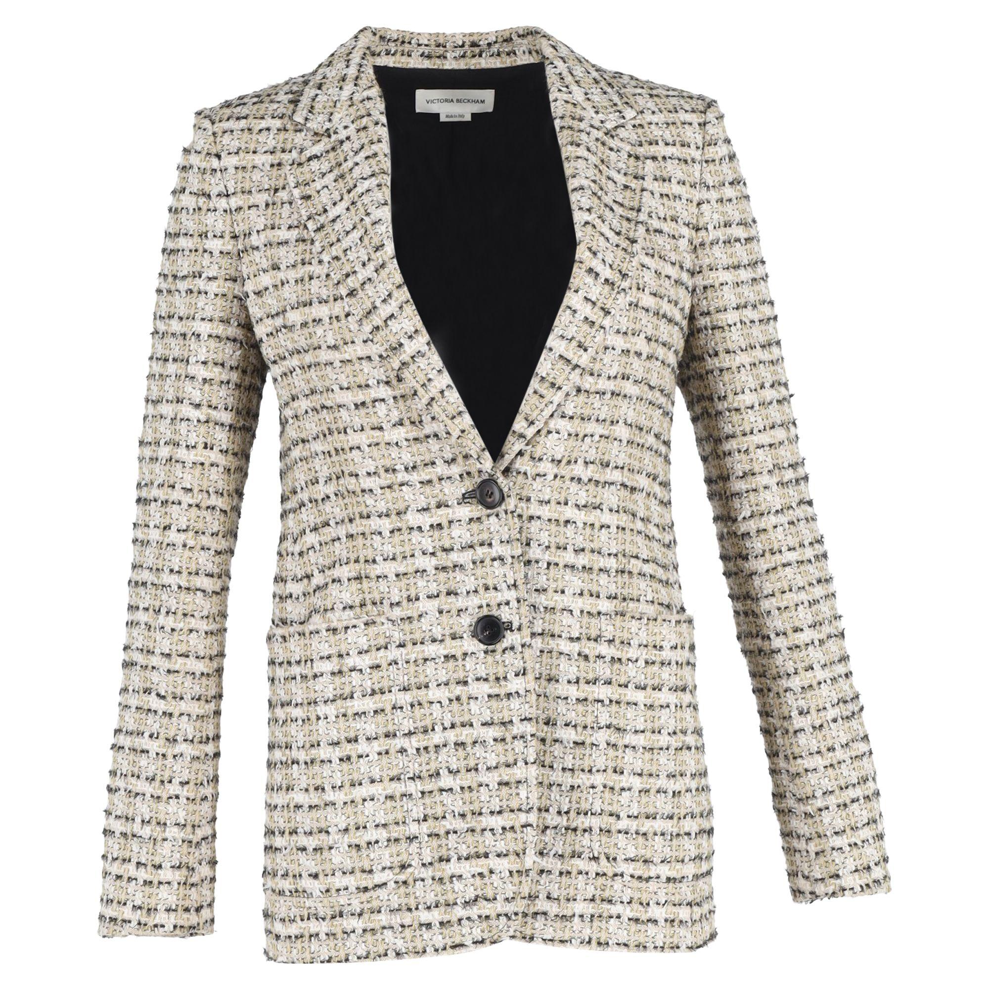 Preloved Single-Breasted Blazer in Beige Cotton Tweed by VICTORIA BECKHAM