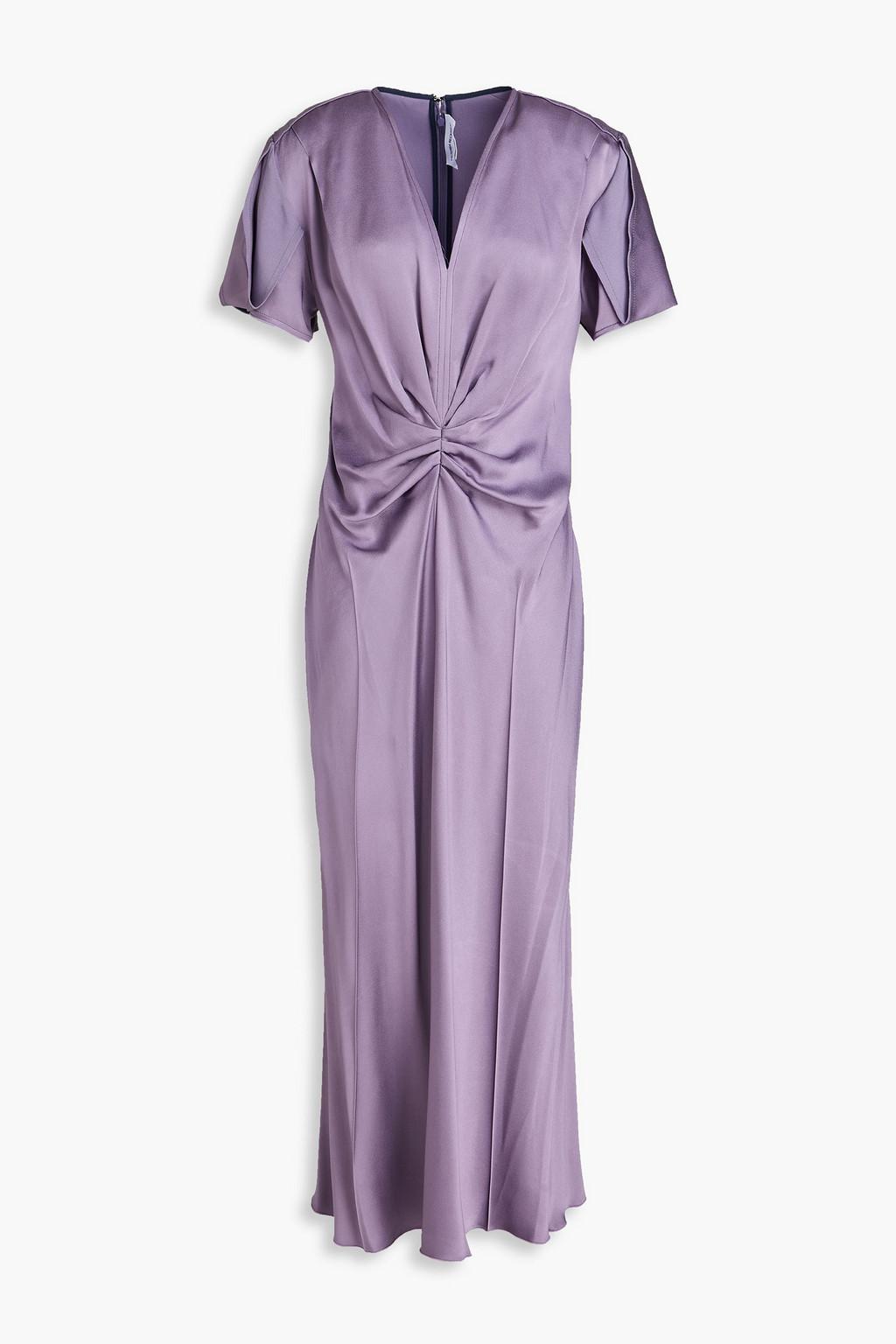 Ruched satin-crepe midi dress by VICTORIA BECKHAM Ruched satin-crepe midi dress by VICTORIA BECKHAM