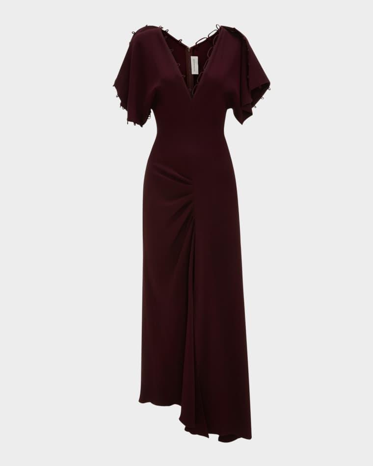 Short-Sleeve Gathered Asymmetric Midi Dress by VICTORIA BECKHAM