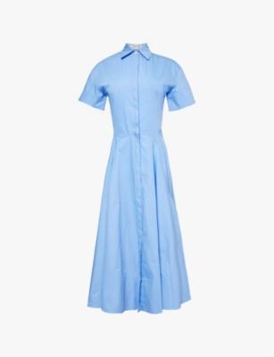 Short-sleeved flared-skirt organic-cotton poplin midi dress by VICTORIA BECKHAM