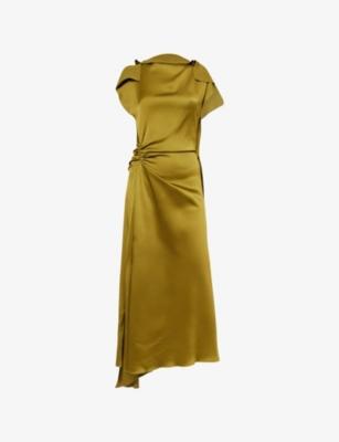 Sleeveless Draped Satin Midi Dress by VICTORIA BECKHAM
