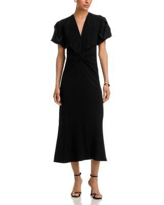V Neck Gathered Front Midi Dress by VICTORIA BECKHAM