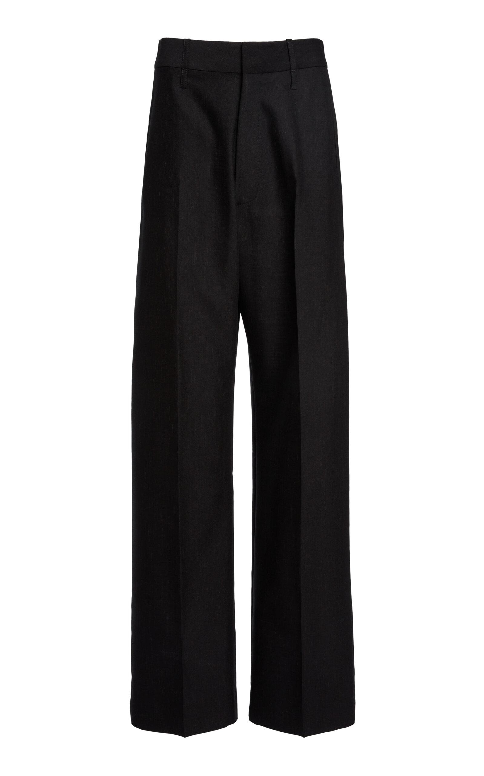 Victoria Beckham Moda Exclusive Curved-Leg Virgin Wool-Blend Trousers - Moda Operandi by VICTORIA BECKHAM