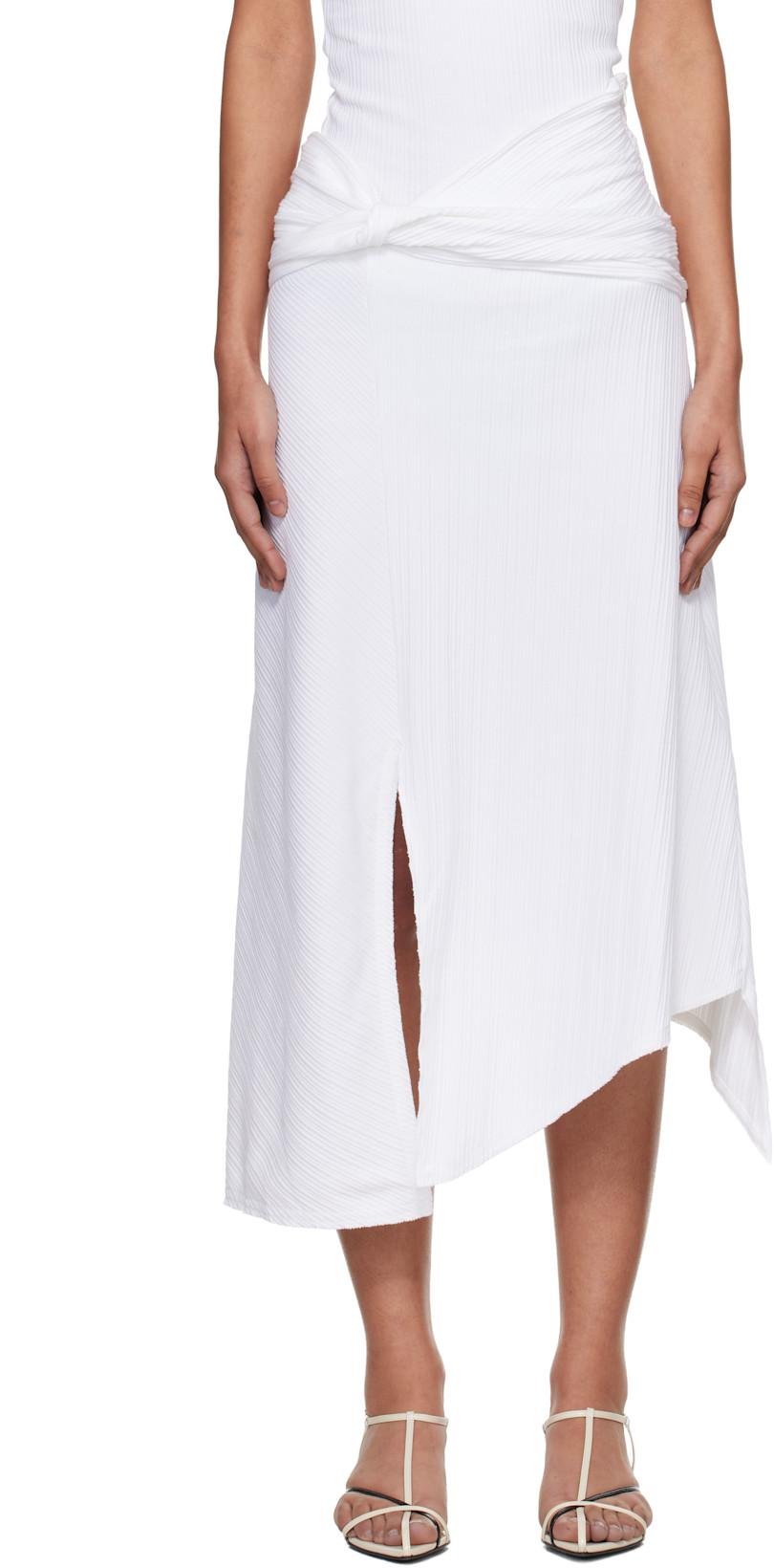 White Twist Detail Midi Skirt by VICTORIA BECKHAM