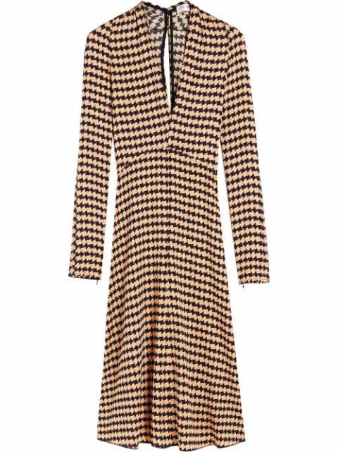 belted houndstooth midi dress by VICTORIA BECKHAM