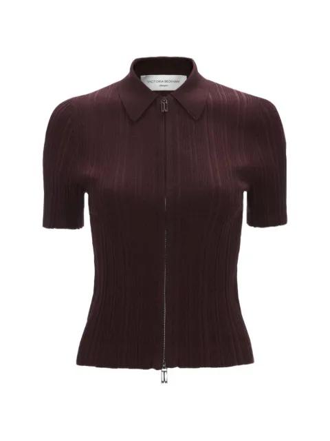 ribbed zip-up short-sleeve cardigan by VICTORIA BECKHAM