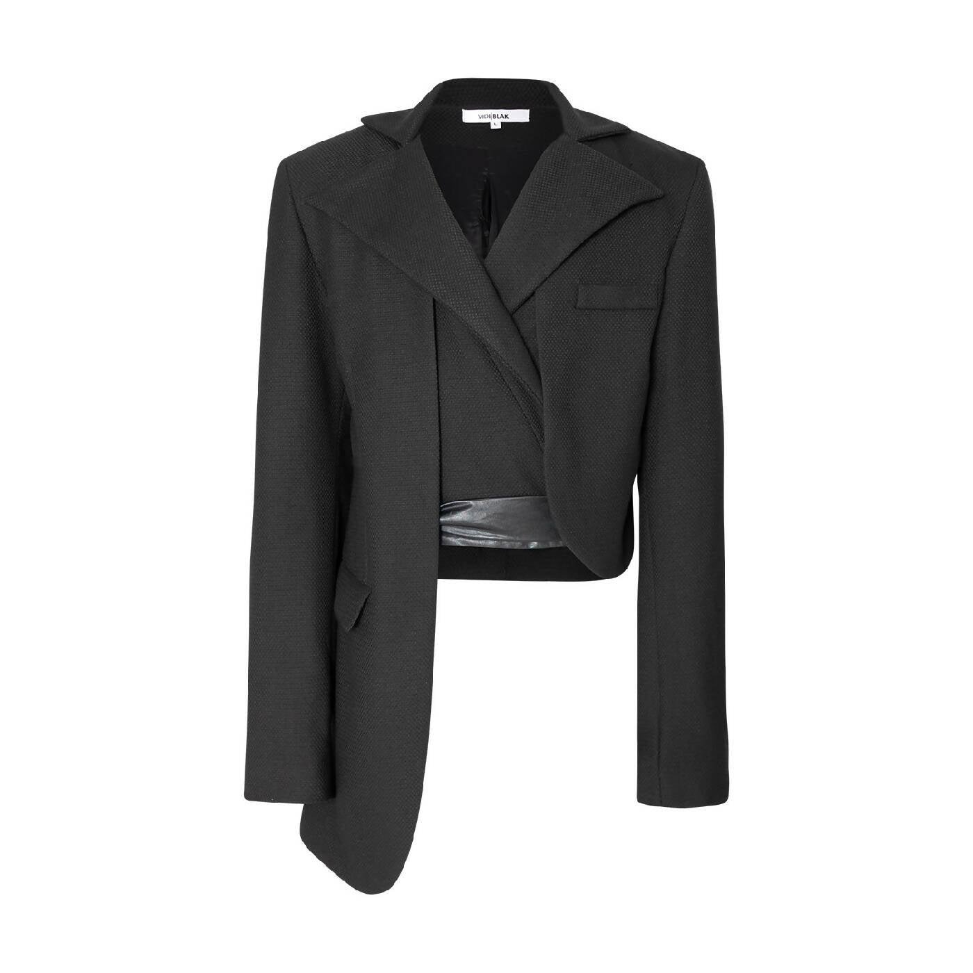 Asymmetric Tailored Jacket With Front Wrap Waistcoat In Black Wool by VIDI BLAK